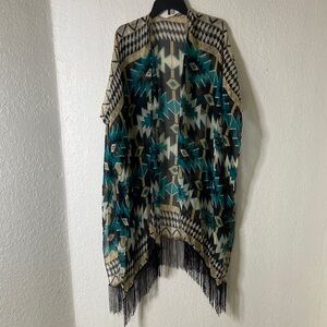 Aztec Patterned Fringe Kimono